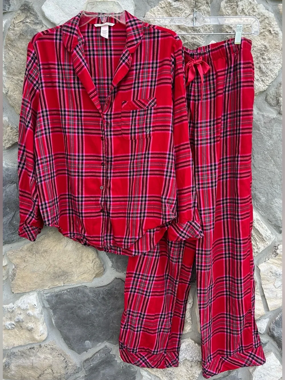 Victorias Secret Pajama Set Size S Red Pink Plaid Lightweught Cotton Holiday